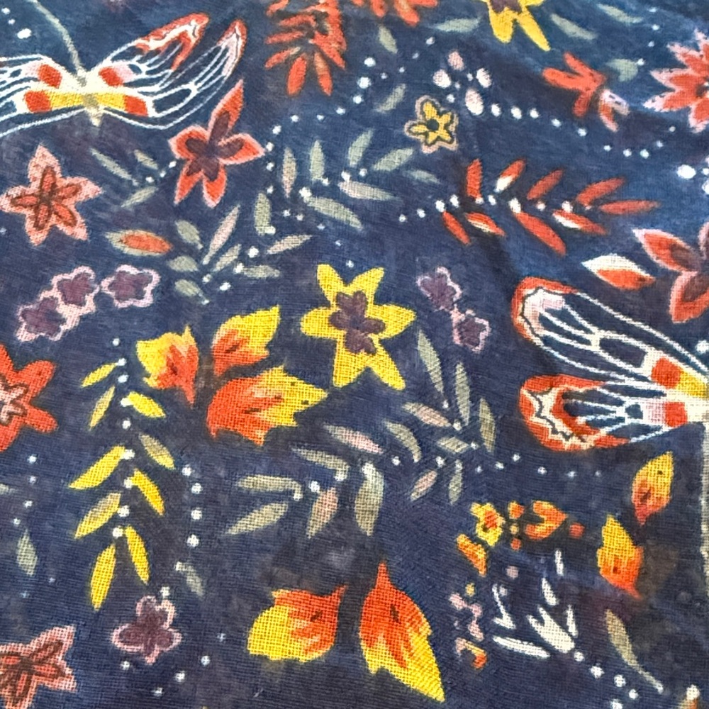Navy Floral Scarf with Yellow & Orange Accents